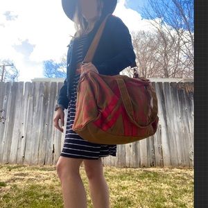 Large brown and pink weekender bag